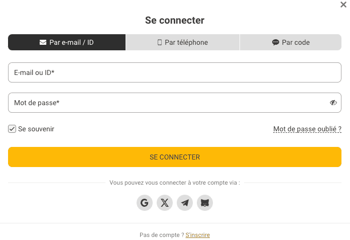 Formulaire de Connexion Mbet216